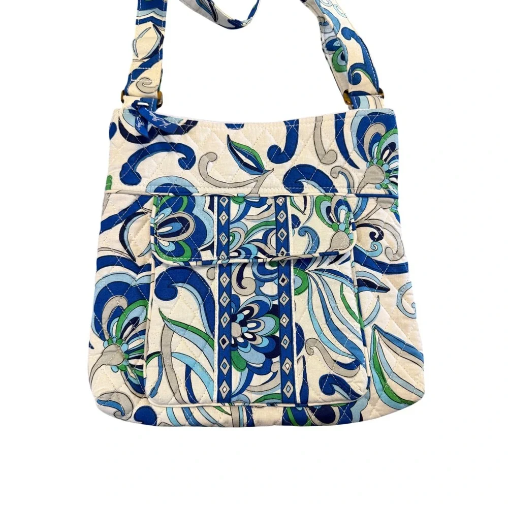 Vera Bradley Hipster Crossbody Bag Blue Bayou Floral Quilted Cotton‎ Purse